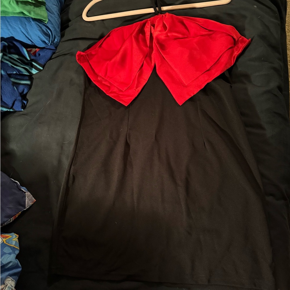 Red Bow Black Halter Dress